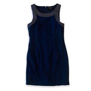 Banana Republic Sheath Cocktail Academia Sleeveless Midi Stretch Navy Blue Dress